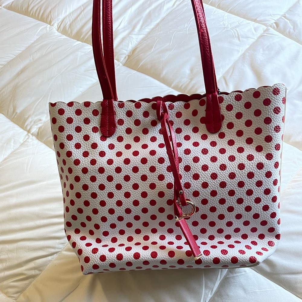 Red and white polka dot purse